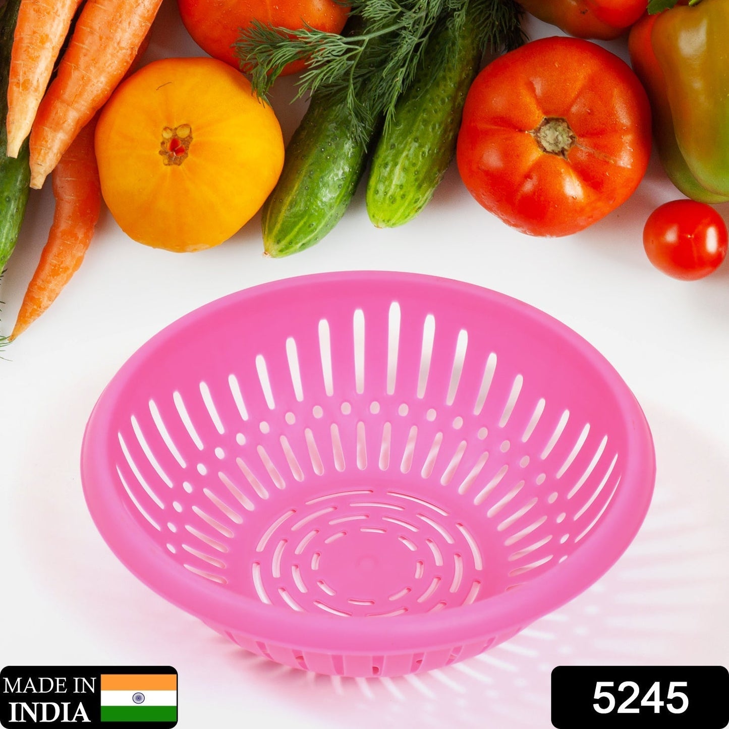 5245 Round Unbreakable Plastic Basket with Handle, Organizers & Storage Basket for Fish, Fruit, Vegetable, Multipurpose Use ( MOQ = 10 ) 