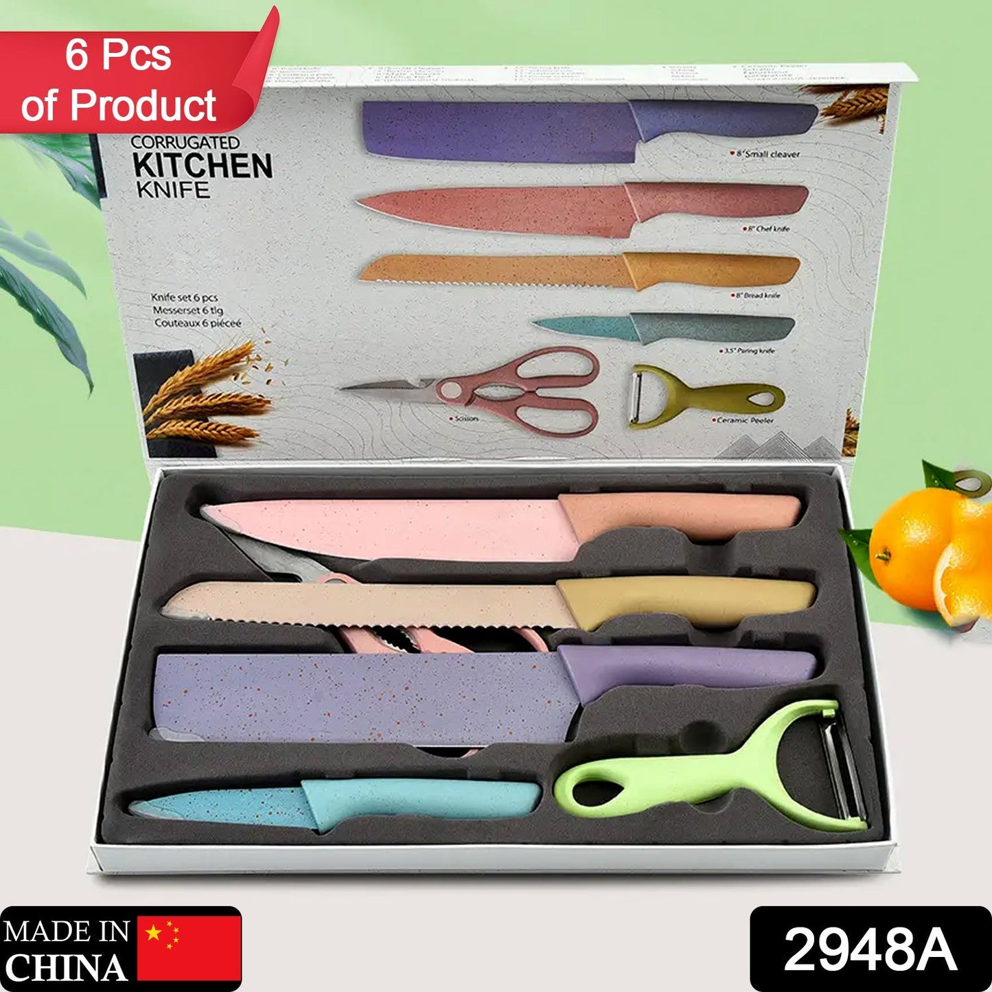 A Professional Colorful Kitchen Knives Set of 6 Pieces, Non-Stick Blades with High Carbon Stainless Steel, Sharp Kitchen Cutting Knives Set for Slicing, Paring and Cooking, Chef Kitchen Knives Set