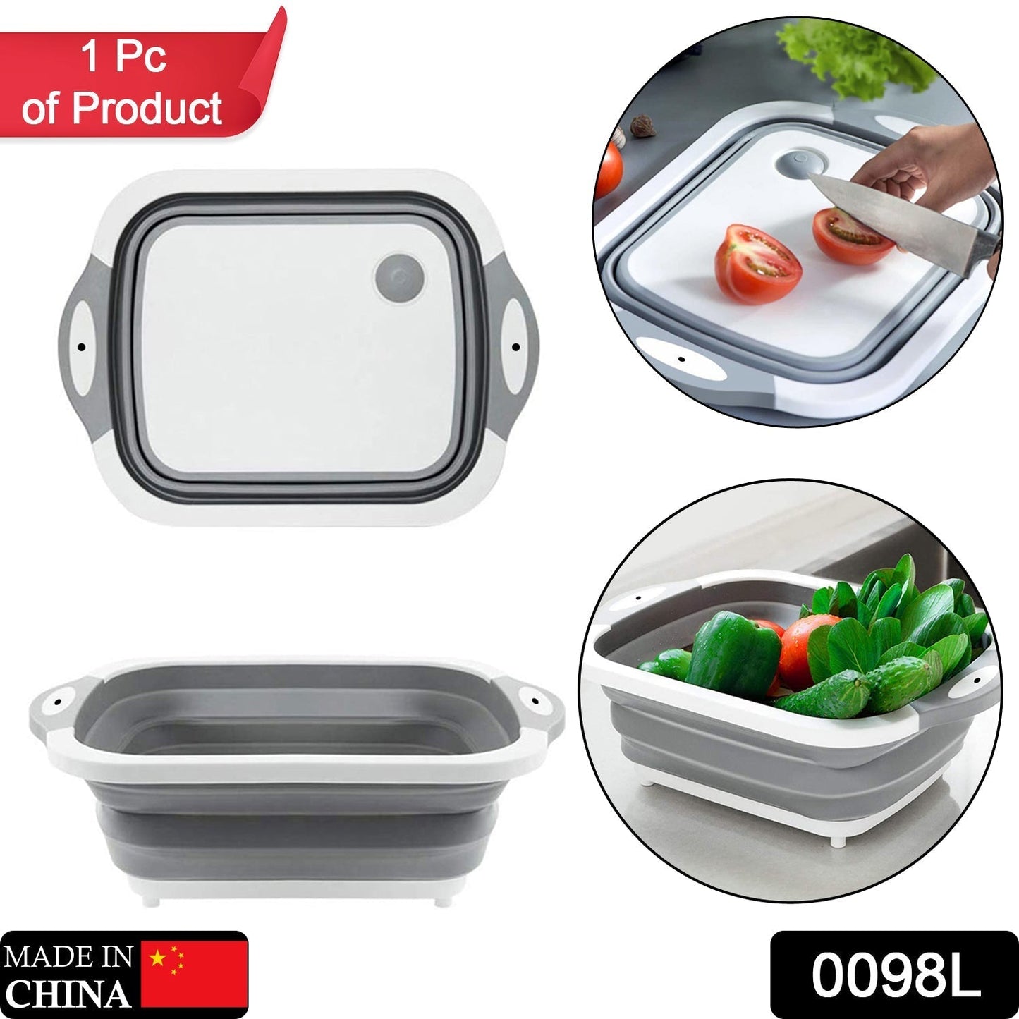 0098L COLLAPSIBLE CUTTING BOARD WITH DISH TUB BASKET For Kitchen Use ( 1 Pcs ) 