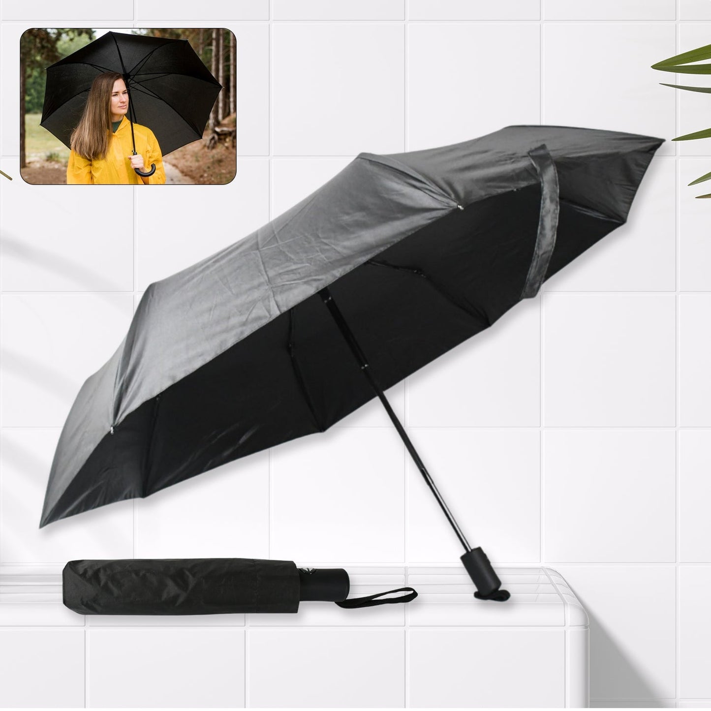 12744 2 Fold Manual Open Umbrella| Windproof, Sunproof & Rainproof with Sturdy Steel Shaft & Wrist Straps | Easy to Hold & Carry | Umbrella for Women, Men & Kids