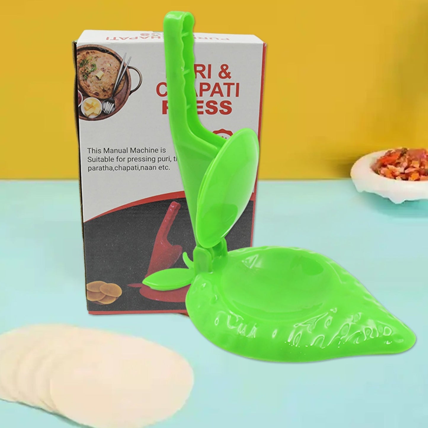 Strawberry Shape Unbreakable Multicolor Plastic Puri Maker Press Machine with Manual Handle Machine for making small Puri - Papad - Khakra (1 Pc Mix Color)