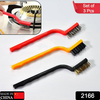 3pc  Mini Wire Brush Set Brass Nylon Stainless Steel Bristles Household Cleaning Brush for Gas Stove, Smoke Machine Tool Burner Tiles Tap Rust Removal Welding Slag Dirt & Paint Scrubbing.