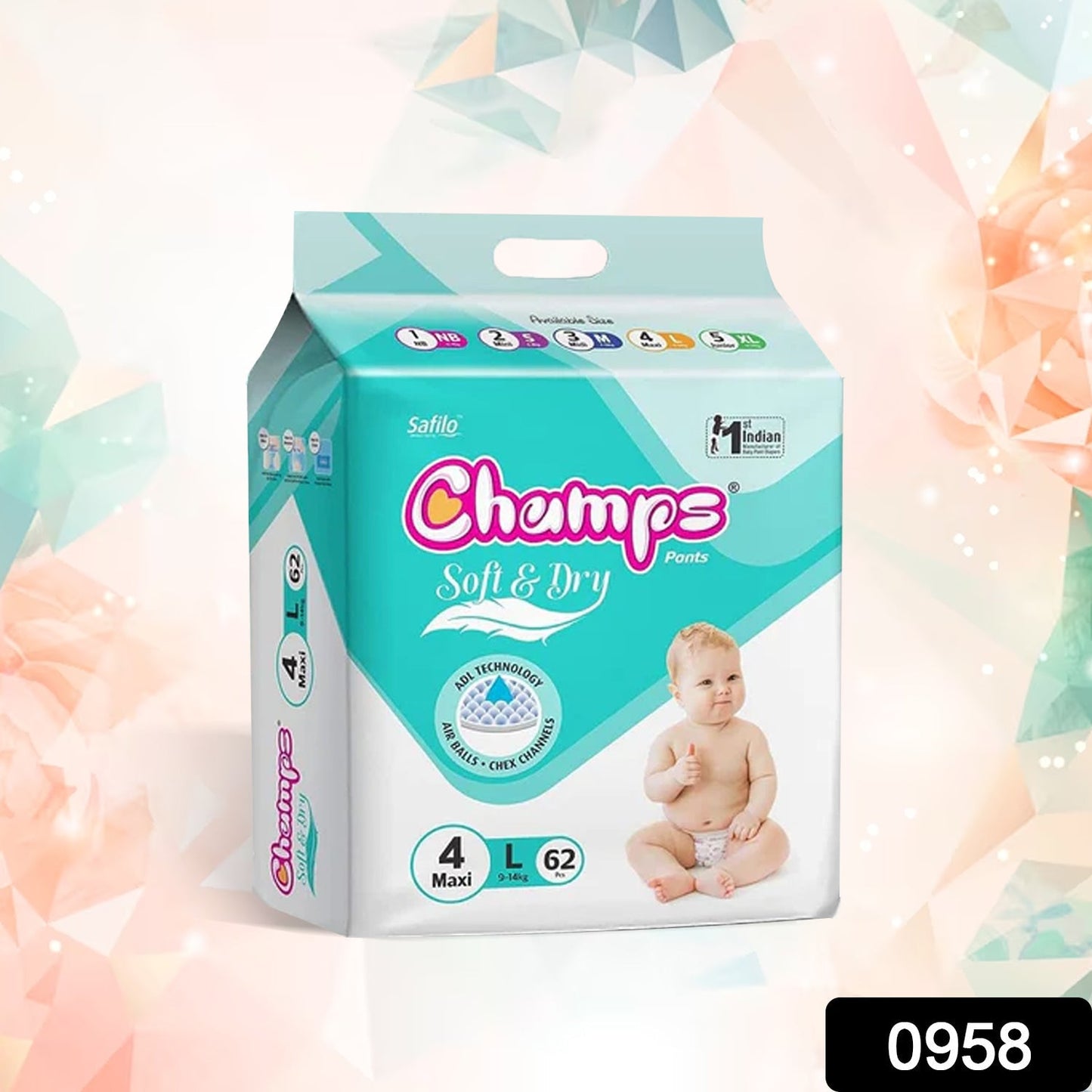 Champs Soft and Dry Baby Diaper Pants  62 Pcs (Large Size  L62)