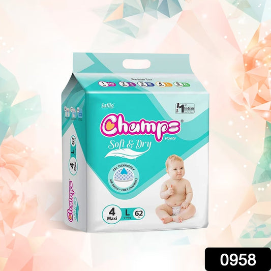 Champs Soft and Dry Baby Diaper Pants  62 Pcs (Large Size  L62)