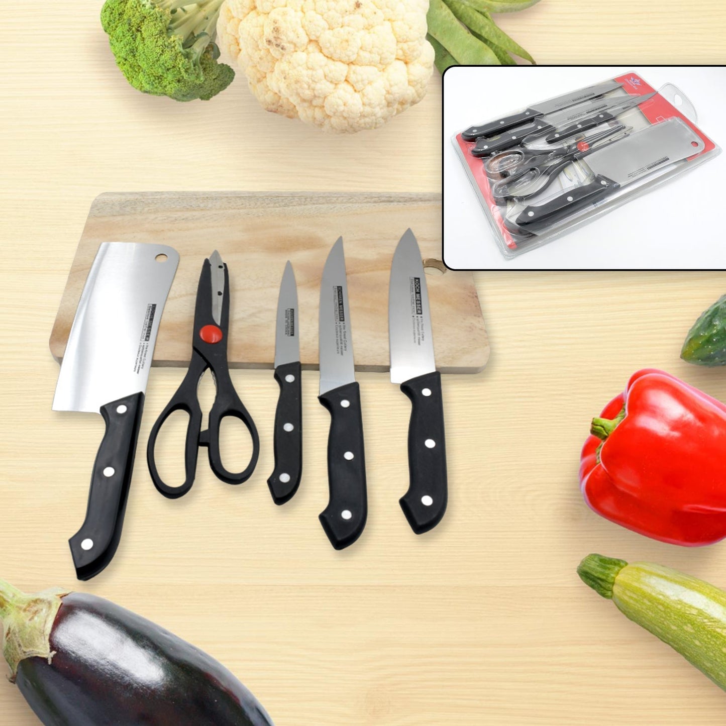 Stainless Steel 6 Piece Kitchen Knife Knives Set For Home Restaurant