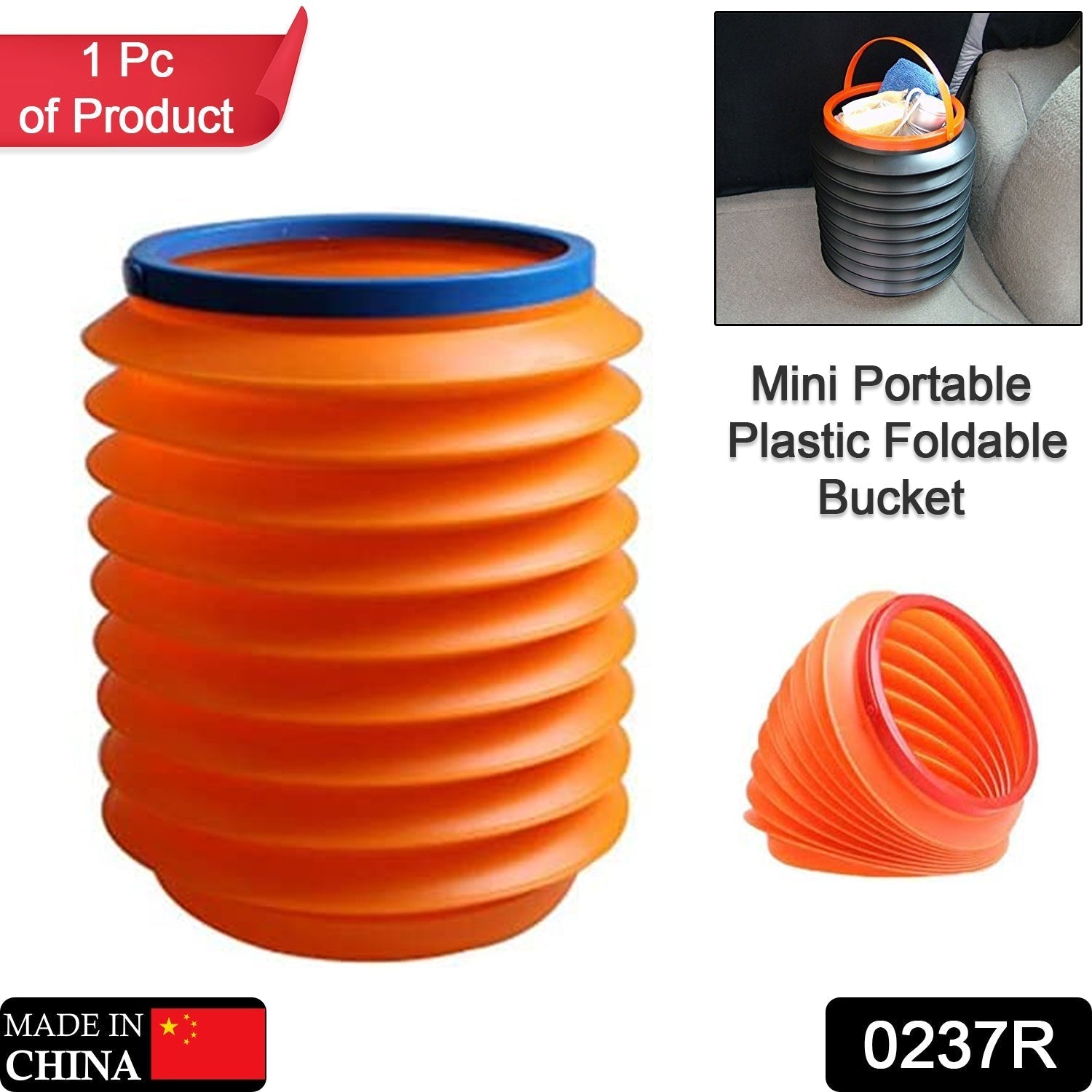 0237R  Foldable Storage Bucket , Water Container & Dustbin Multiuse Bucket For Home , Car & Kitchen Use Bucket 