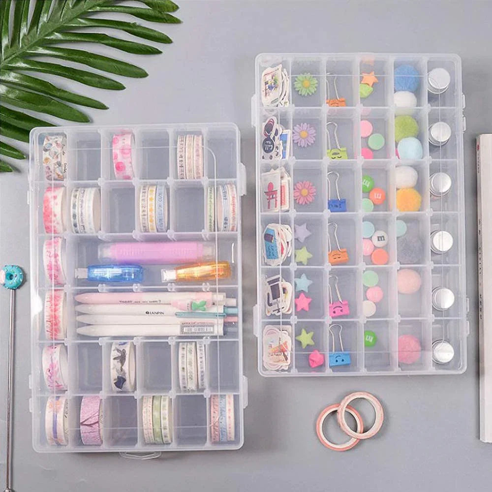 a 36 Grids Clear Plastic Organizer Jewelry Storage Box with Adjustable Dividers, Transparent Organizer Box (1pc)