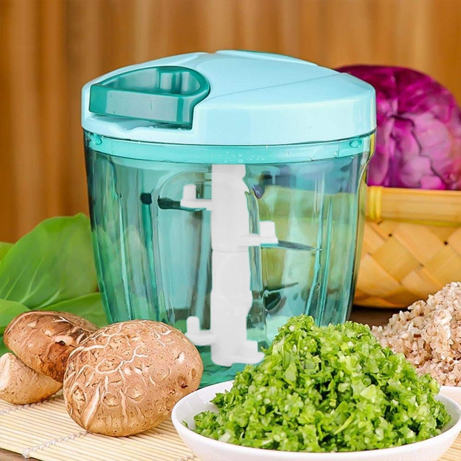 2065 6 BLADE 2IN1 MANUAL FOOD CHOPPER, COMPACT & POWERFUL HAND HELD VEGETABLE CHOPPER (1000Ml) 