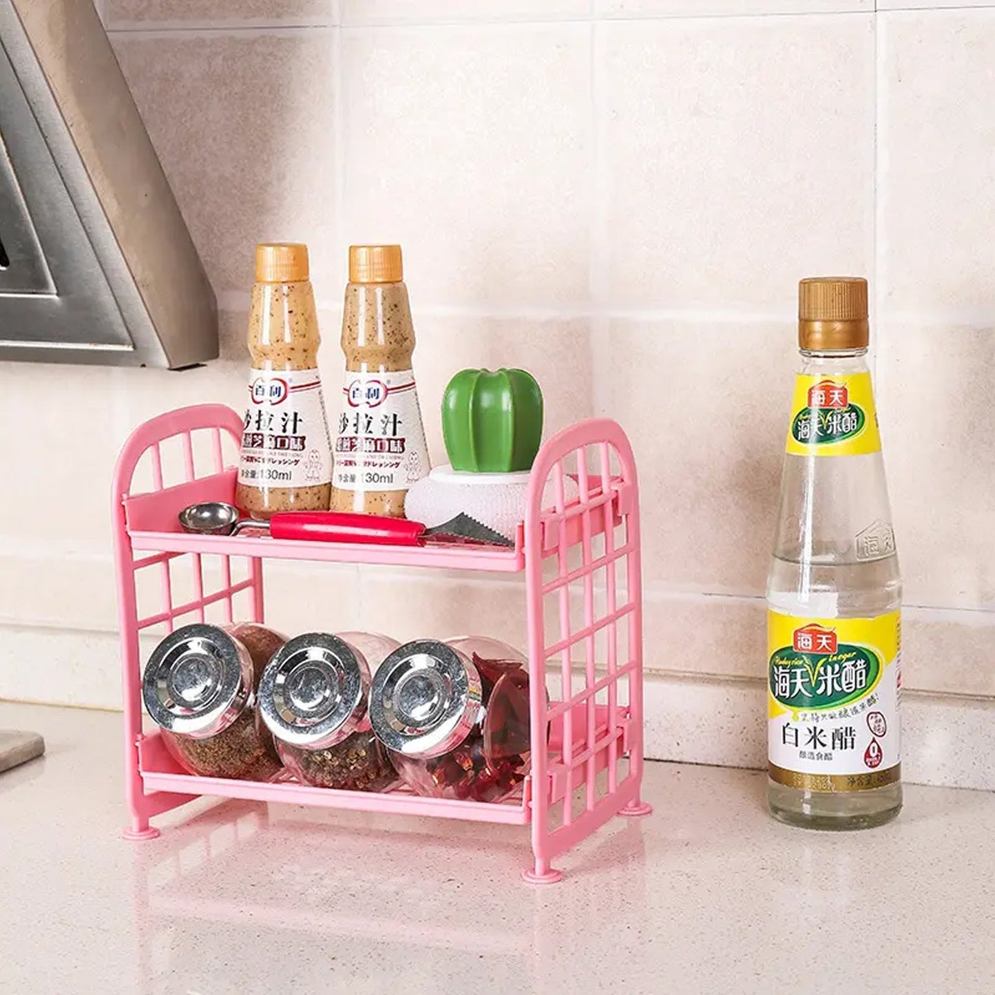 2Layer Foldable Plastic Small Storage Shelf, Bathroom Shelves Shower Candy Corner Rack Kitchen Shelf Organizer