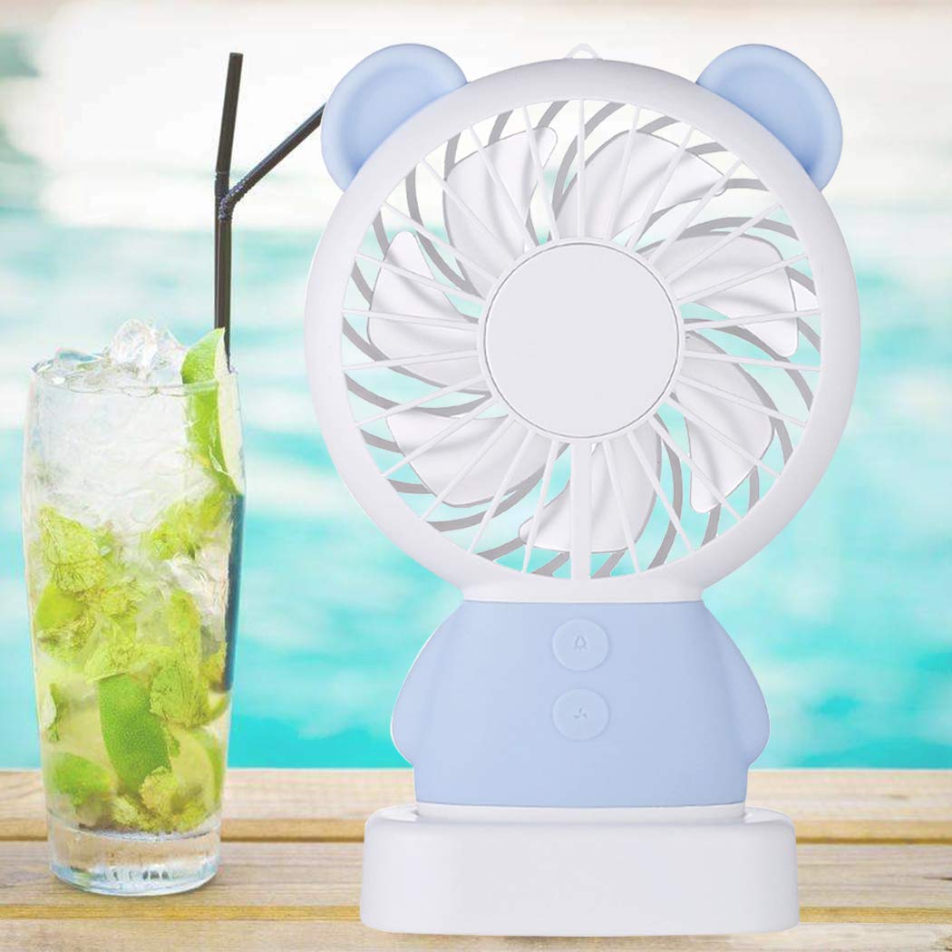 7632 MINI PORTABLE FAN USB RECHARGEABLE HANDHELD BEAR STYLE COLOR CHANGING LED LIGHT POCKET DESK LIGHT FAN 