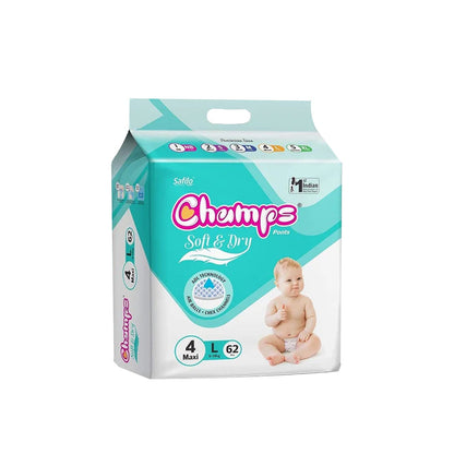 Champs Soft and Dry Baby Diaper Pants  62 Pcs (Large Size  L62)