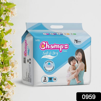 Champs Soft and Dry Baby Diaper Pants 74 Pcs (Medium Size  M74)