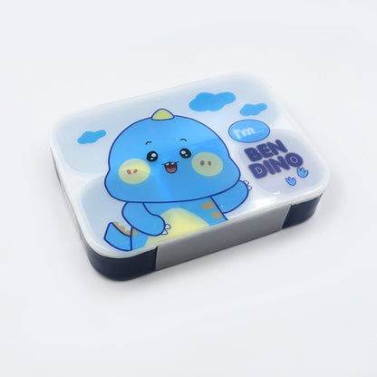 Cartoon Design Print 4 Compartment Plastic Lunch Box Air Tight Lunch Box for Office, Bento Box, Leak-Proof, Microwave & Dishwasher Safe, Plastic Lunch Box for School Child, Tiffin Box for Adults with Fork & Spoon