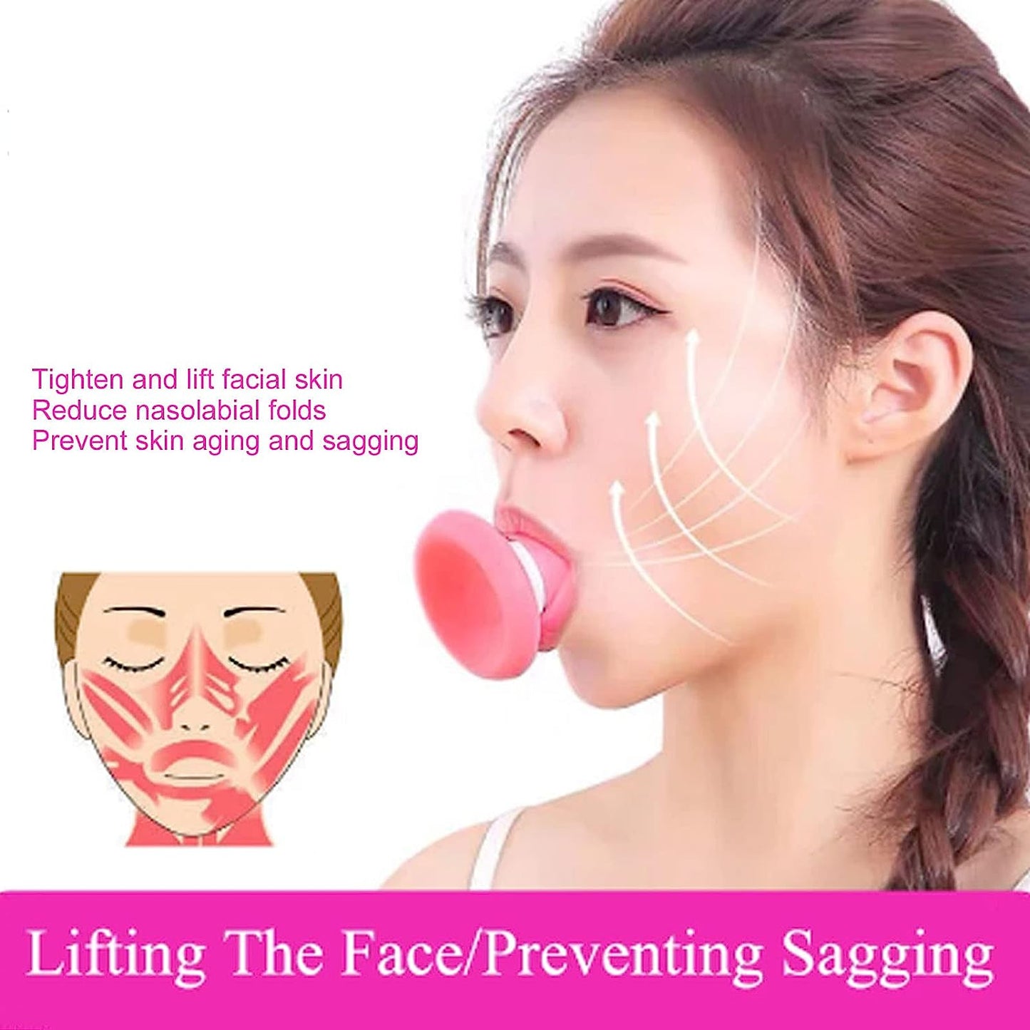 a SILICONE FACIAL JAW EXERCISER BREATHING TYPE FACE SLIMMER, BREATHING TYPE FACE SLIMMER FACE LIFT INHALING & EXHALING TOOL, LOOK YOUNGER AND HEALTHIER - HELPS REDUCE STRESS AND CRAVINGS (Card Packing)