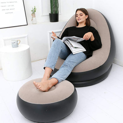 8062 Inflatable Sofa Lounge Chair Ottoman, Blow Up Chaise Lounge Air Sofa, Indoor Flocking Leisure Couch for Home Office Rest, Inflated Recliners Portable Deck Chair for Outdoor Travel Camping Picnic. 