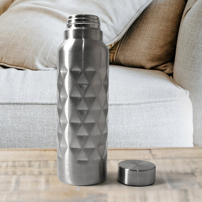 Stainless Steel Fridge Water Bottle, Diamond Design, Leak Proof, SS Water Bottle for Office, School, Gym, Refrigerator, and Home use (750ml Approx)