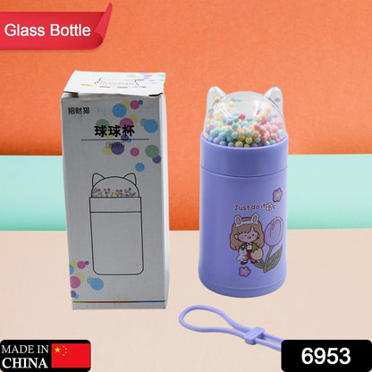 Girl Glass Water Bottle for School with Kid Sparkle Strap Cat Lid Sequins Glitter Glass Cup Birthday Gift Children 350ml (MOQ :- 80 pc)