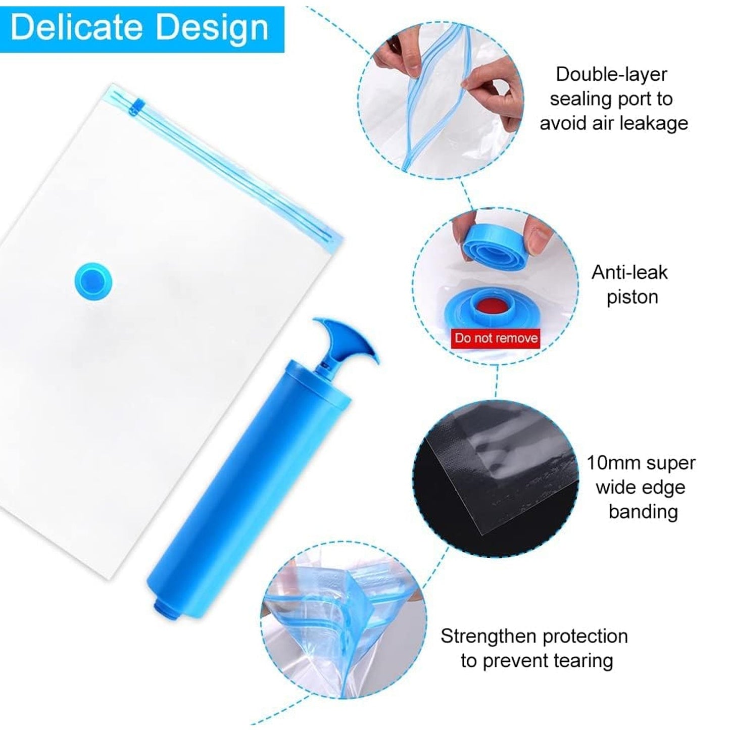 17826 Vacuum Storage Bags with Suction Pump & Shirt clips - Vacuum Bags - Big Capacity Vacuum Seal Bags for Travel Clothes Blankets Pillows, Compression Bags | Space Saver Vacuum Storage Bags (5 Pcs Set)