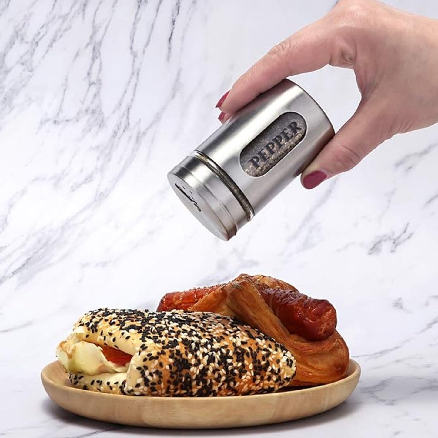 8184 Multi-purpose Seasoning Bottle, Salt and Pepper Shakers Stainless Steel and Glass Set with Adjustable Pour Holes For Home Cooking Picnic, Camping Ration Salt Shakers (1 Pc)