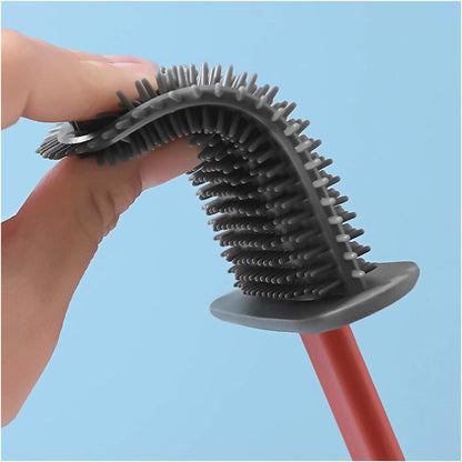 L Silicone Toilet Brush/ Flexible Soft Bristle Brush with Quick Dry Holder Cleaning Brush for Toilet Accessories ( Without Box )