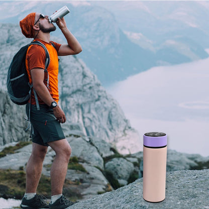 The smart water bottle has a waterproof LED display, Stainless Steel BPA-Free Leak Proof Double Walled Vacuum Insulated Cold and Warm Water Bottle with LED Temperature Display