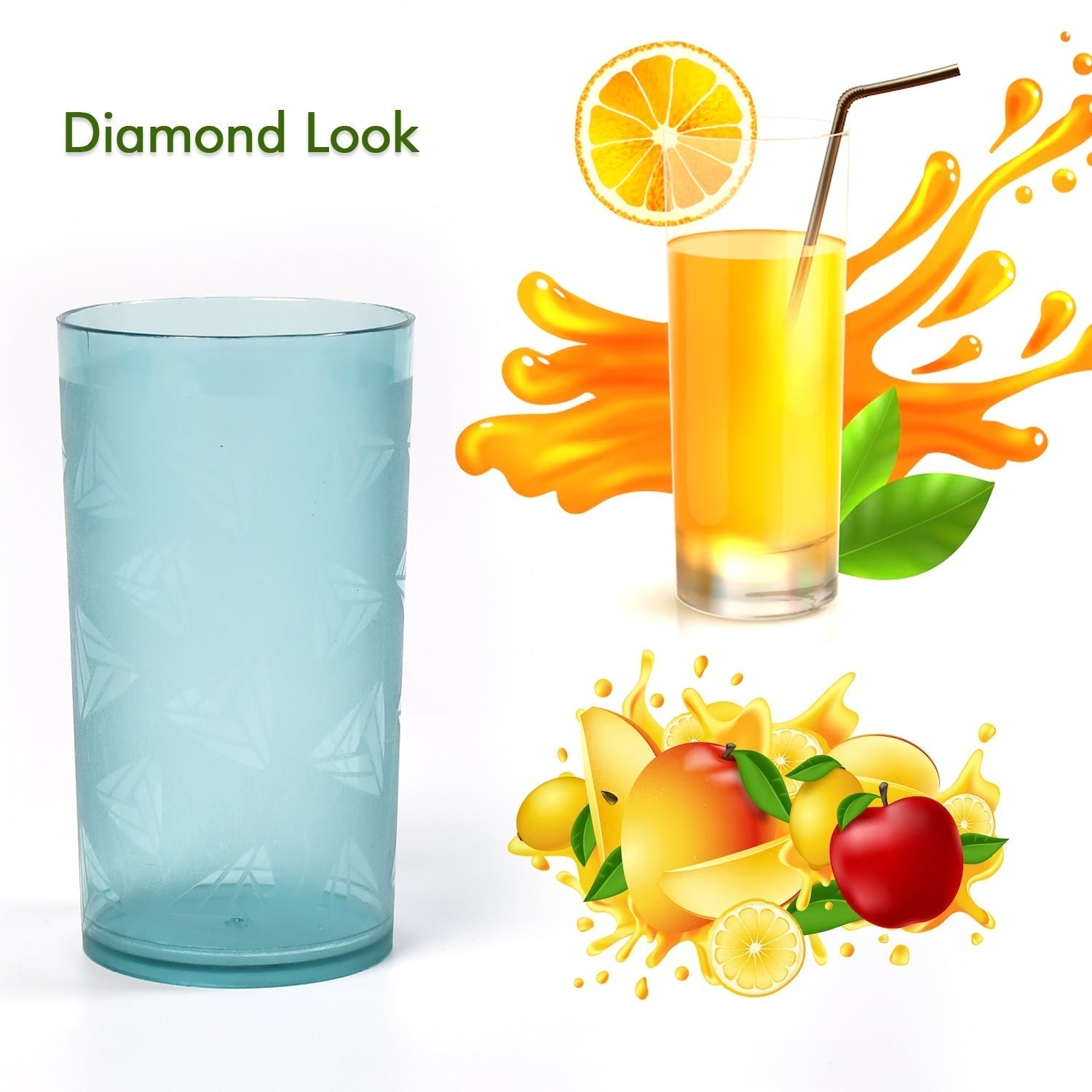 7142 Round Plastic Water Glass Juice Beer Wine Plastic Unbreakable Transparent Glass Set ( 300ml 6pc ) 