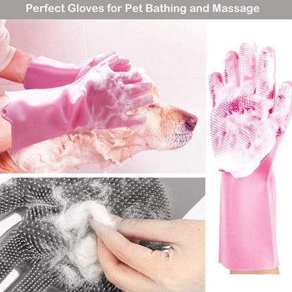 Dishwashing Gloves with Scrubber| Silicone Cleaning Reusable Scrub Gloves for Wash Dish Kitchen| Bathroom| Pet Grooming Wet and Dry Glove (1 Pc Left Hand Gloves)