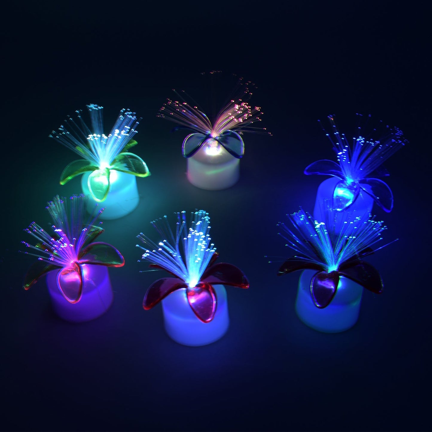 A Fiber Optic Light, Mini Color Change LED Table Centerpieces,  Light Up Candle - Pack of 6