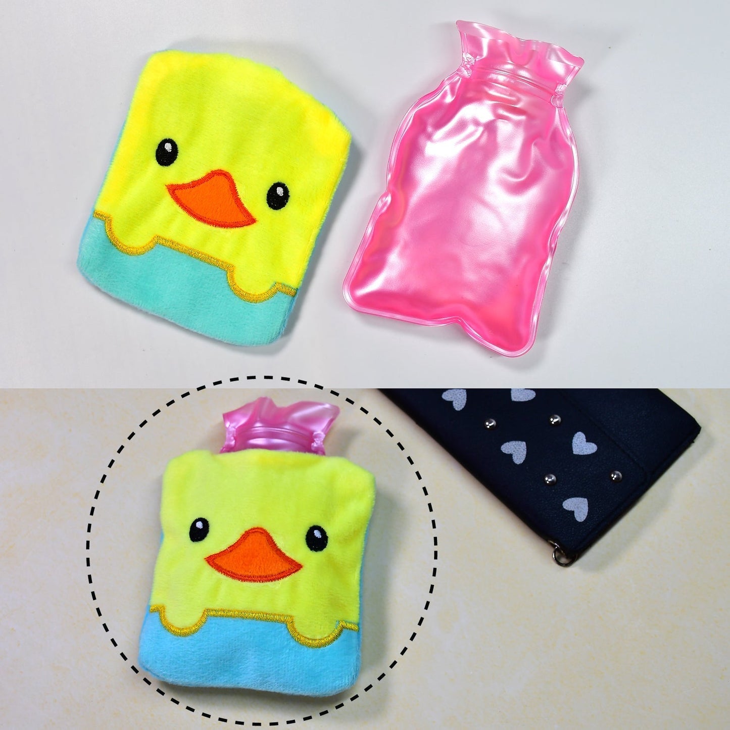 Yellow Duck design small Hot Water Bag with Cover for Pain Relief, Neck, Shoulder Pain and Hand, Feet Warmer, Menstrual Cramps.