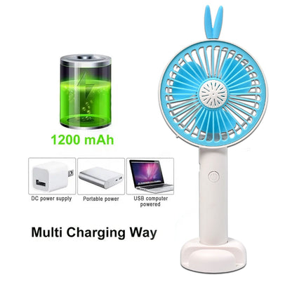 7606 Mini Portable Hand Fan USB Rechargeable Fan With Led Light Fan for Indoor and Outdoor Use by Women and Men Table Standing Stand Included 