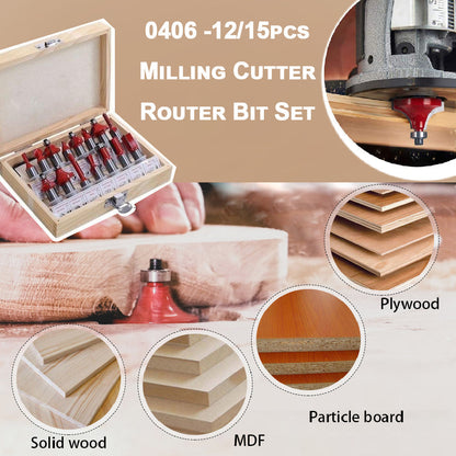 -12 / 15pcs Milling Cutter Router Bit Set