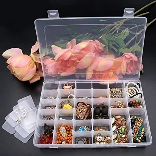 a 36 Grids Clear Plastic Organizer Jewelry Storage Box with Adjustable Dividers, Transparent Organizer Box (1pc)