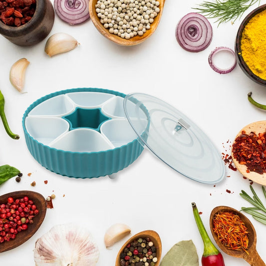 360° Revolving Spice Box & Dry Fruit Box Plastic 7 Compartment Box Suitable For Multipurpose Storage Use like Dry Fruit , Spices , Pickle , Tea , & Sugar Etc, Kitchen Use