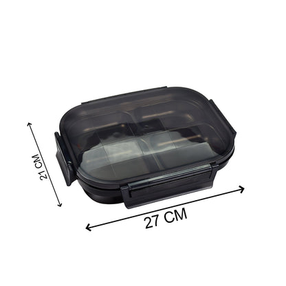 2979 Black Transparent 4 Compartment Lunch Box for Kids and adults, Stainless Steel Lunch Box with 4 Compartments. 