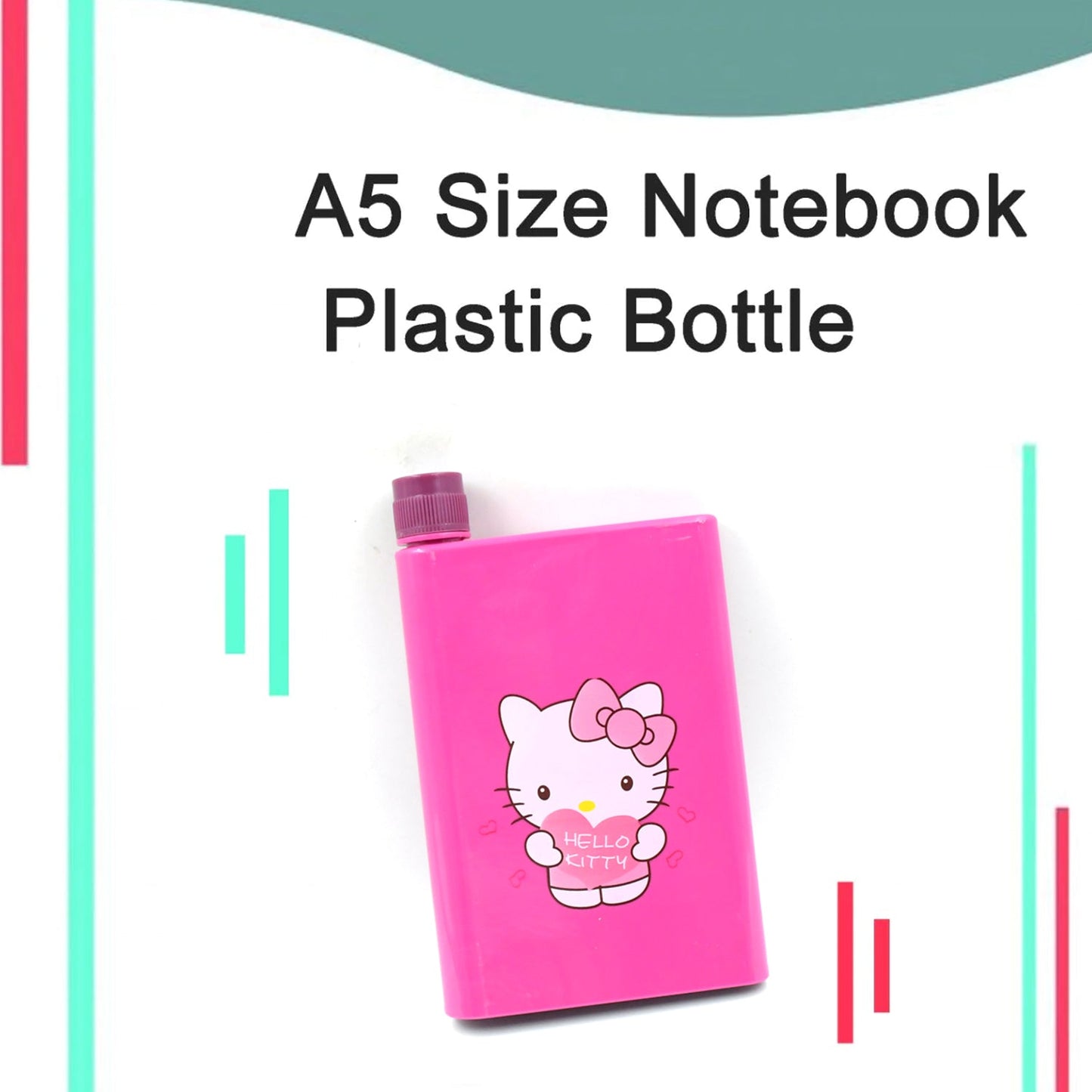 0147 Kitchen Storage A5 size Flat Portable NoteBook Shape Water Bottle With a Cartoon Character Design-Hello Kitty - For School Outdoors and Sports Return Gift/Birthday Gift (1 Pc 420ML)