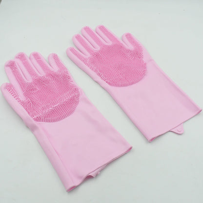 Dishwashing Gloves with Scrubber| Silicone Cleaning Reusable Scrub Gloves for Wash Dish Kitchen| Bathroom| Pet Grooming Wet and Dry Glove (1 Pair , 196Gm)