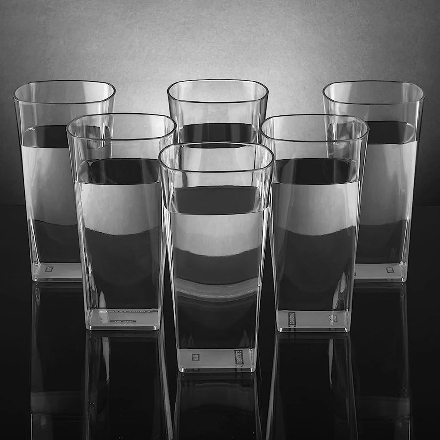 4973 Unbreakable Stylish Transparent Square Design Water/Juice/Beer/Wine Tumbler Plastic Glass Set ( 300 ML, Pack of 6) 