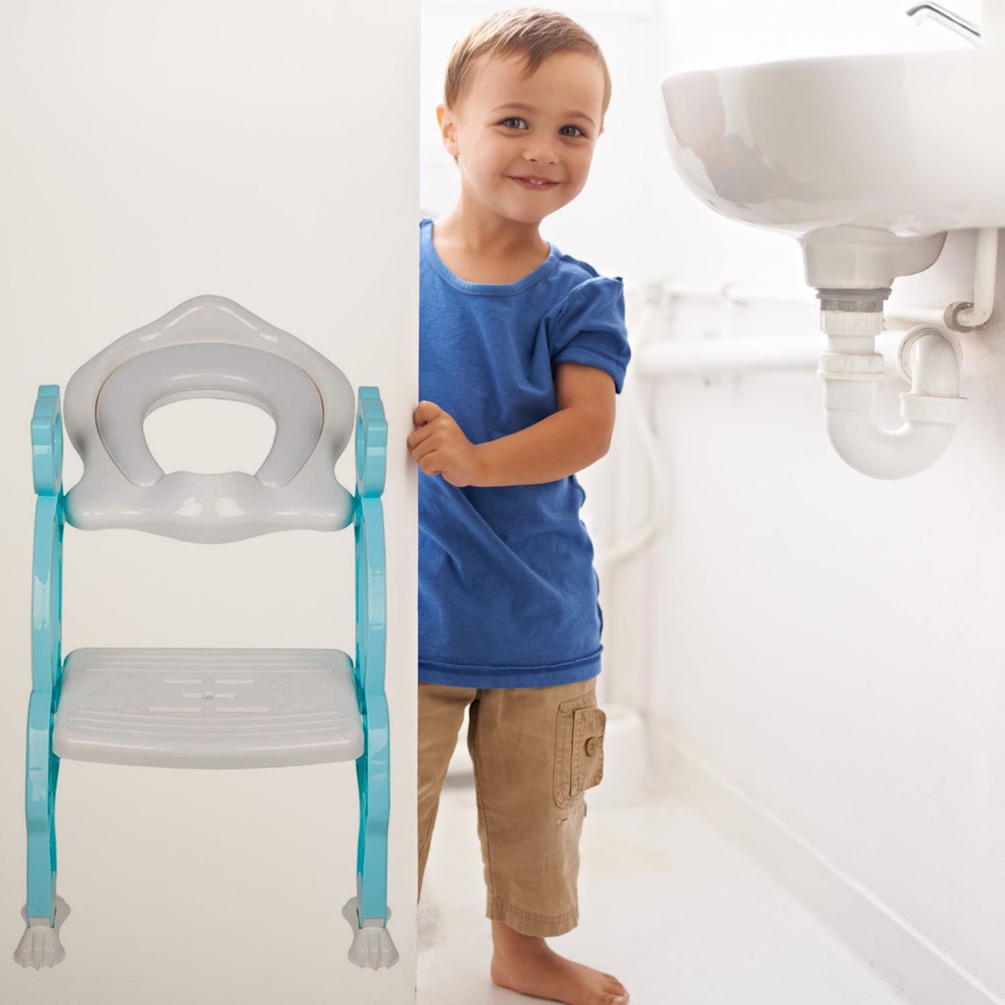 2 In 1 Potty Training Toilet Seat with Step Stool Ladder for Boy and Girl Baby Toddler Kid Children’s Toilet Training Seat Chair with Soft Padded Seat and Sturdy Non-Slip Wide Step, Make Potty Easier For Your Kids (Multi-Color)