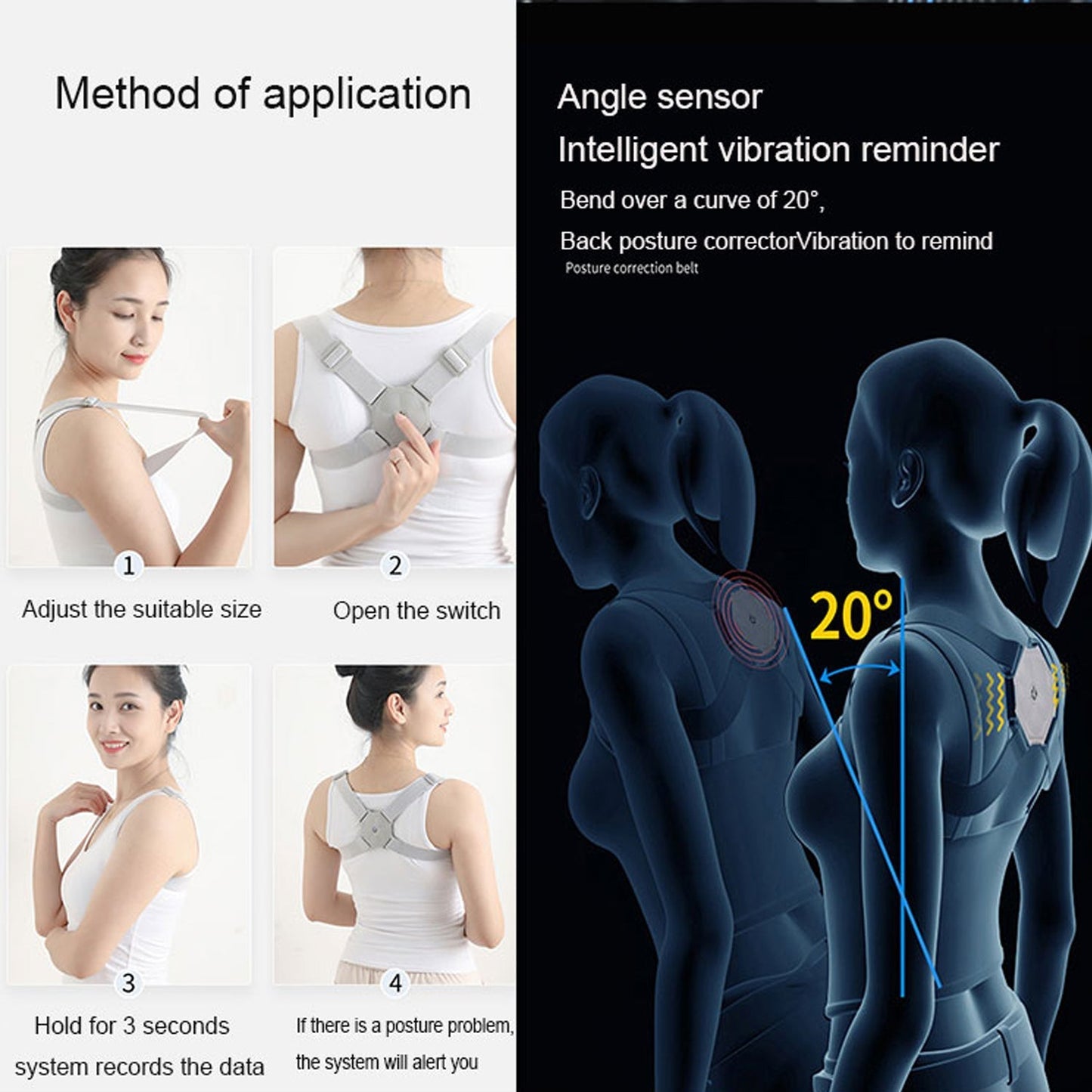 Smart Back Posture Corrector, Shoulder and Back Posture Band Posture Reminder with Smart Vibration Sensor Reminder for Kids Men and Women