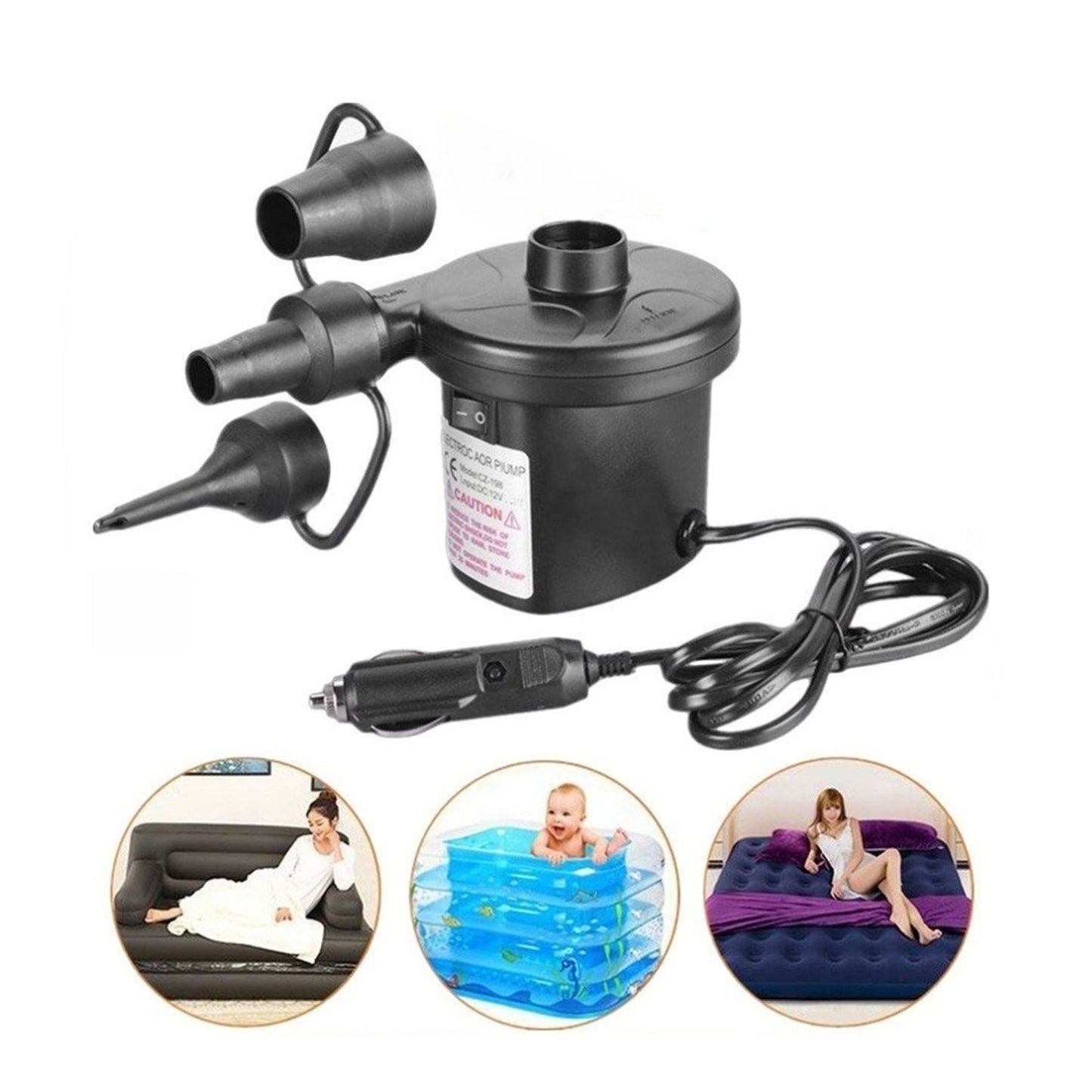 A Multi-Purpose Electric Air Pump Without Valve Adaptors for Quickly Inflates/Deflates Sofa, Bed, Swimming Pool Tubes, Toys, Air Bags