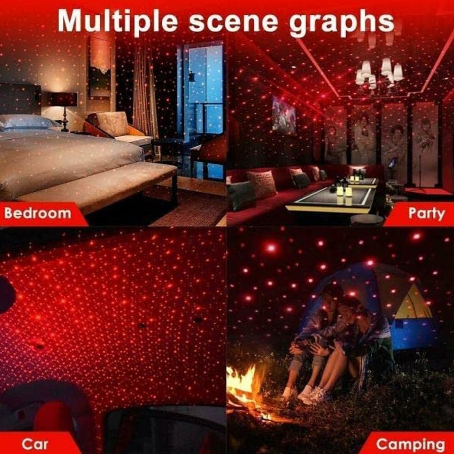 B USB Star Projector Night Light, Adjustable Romantic Interior Car Lights for Bedroom, Car, Ceiling and Party Decoration