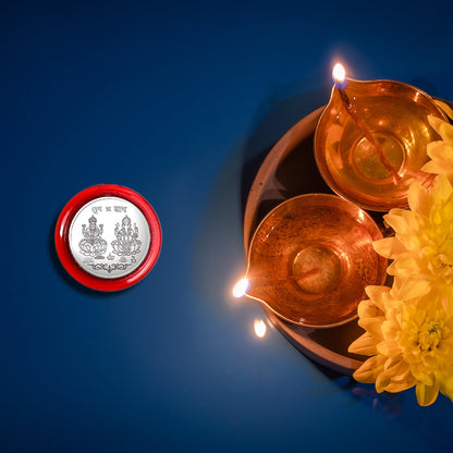 A  Maa Laxmi and Ganesh Ji, Silver color Coin for Gift & Pooja | Silver Coin | Silver Coin / Diwali Gift