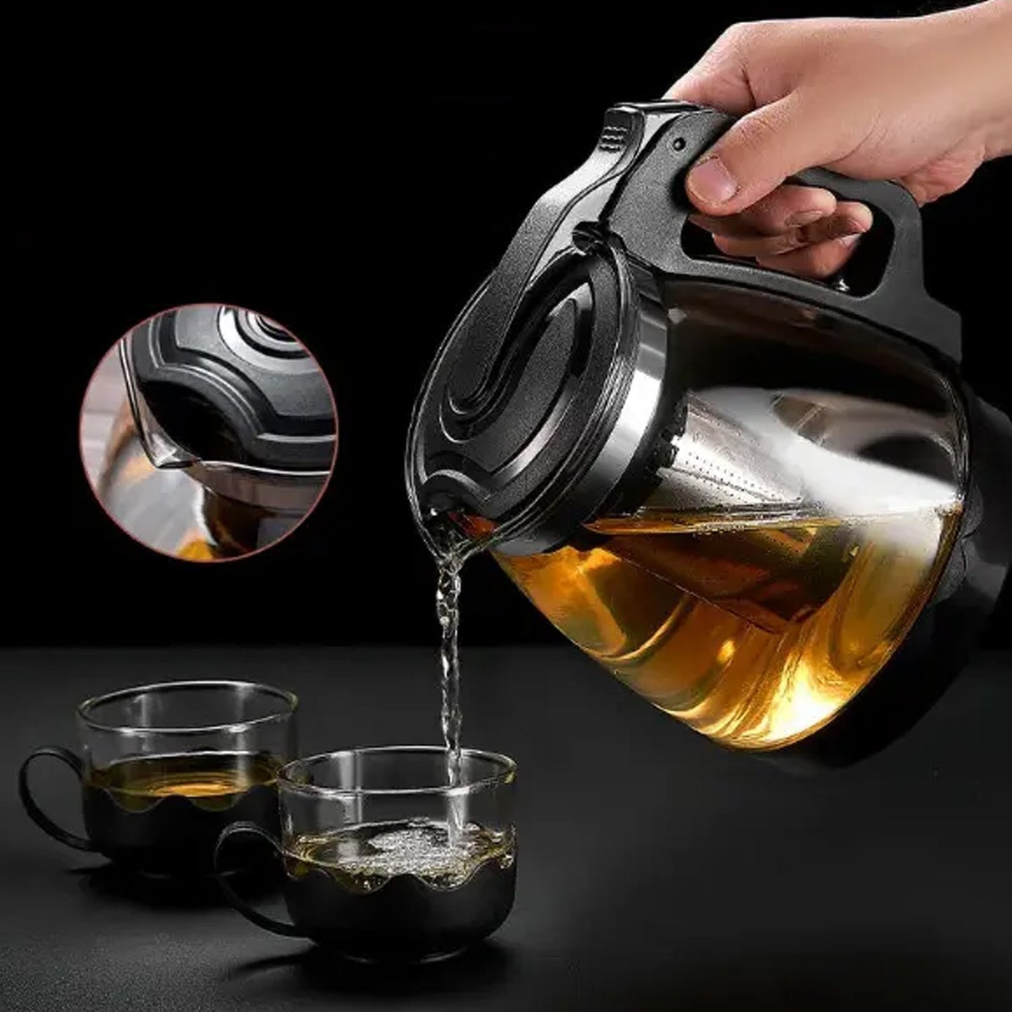 Flame Proof Glass Kettle & Cup  Set With Stainer High Quality Kettle Set For Home & Cafe Use  (4 Cup & 1 Kettle) (24 Pc Moq)