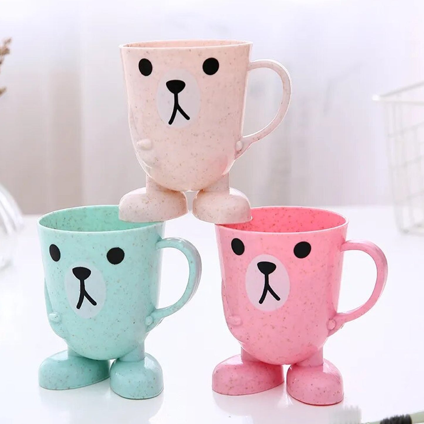 Toothbrush Holders Mouthwash Cup Milk Cup with Handle Breakfast Mug Drink Teeth Washing for Children's Stereo Base Household Brushing Cup