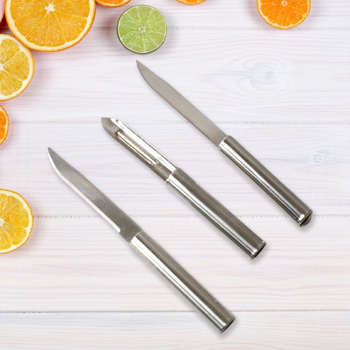 8243 Stainless Steel Multipurpose Sharp Cutting Knife with Non-Slip Handle for Fruit, Meat and Vegetable Chopping (Pack Of 3)