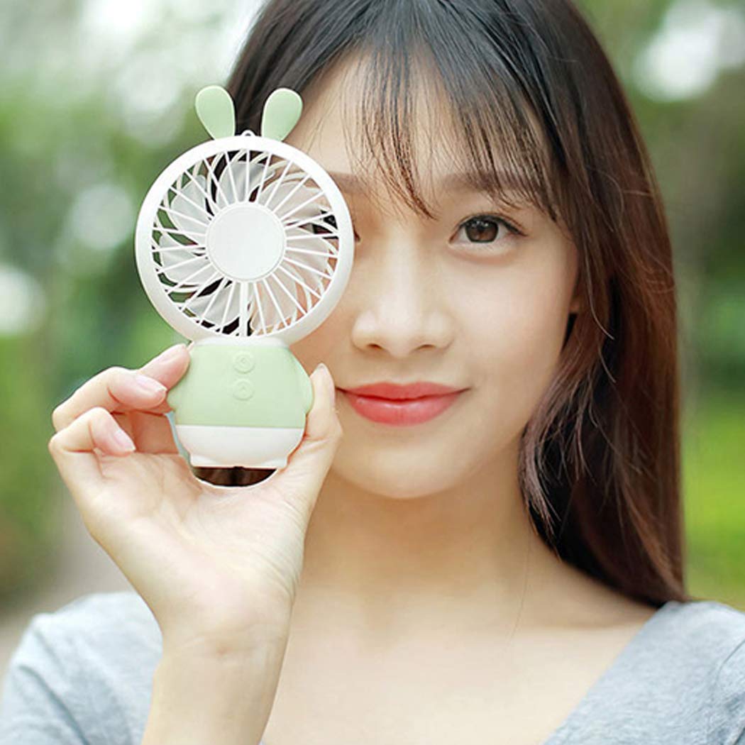 7633 Mini Portable Fan USB Rechargeable Handheld Rabbit Style Color Changing LED Light Pocket Desk Light Fan 