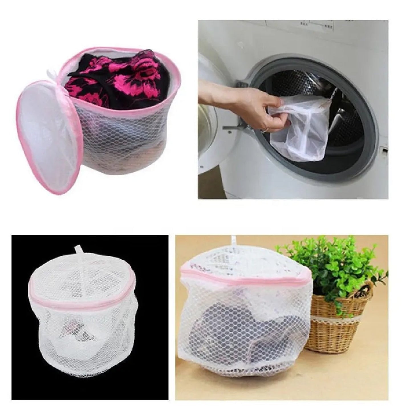 Small Round cloth washing Laundray bag | washing net bag Pouch | Mesh Laundry Bag with rust free zipper for Washing, socks and underwear (1 Pc)