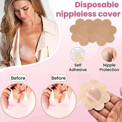 Boob Tape with 10 Pairs Nipple Cover Cotton Wide Thin Breast Tape - Women's & Girl's Breast Lift Booby Tape - Push Up & Lifting Tape - Suitable for All Breast Types - Breast Lift Bra Tape - Bob Tape for Natural Breast Lift (1 Pc 5 Meters)