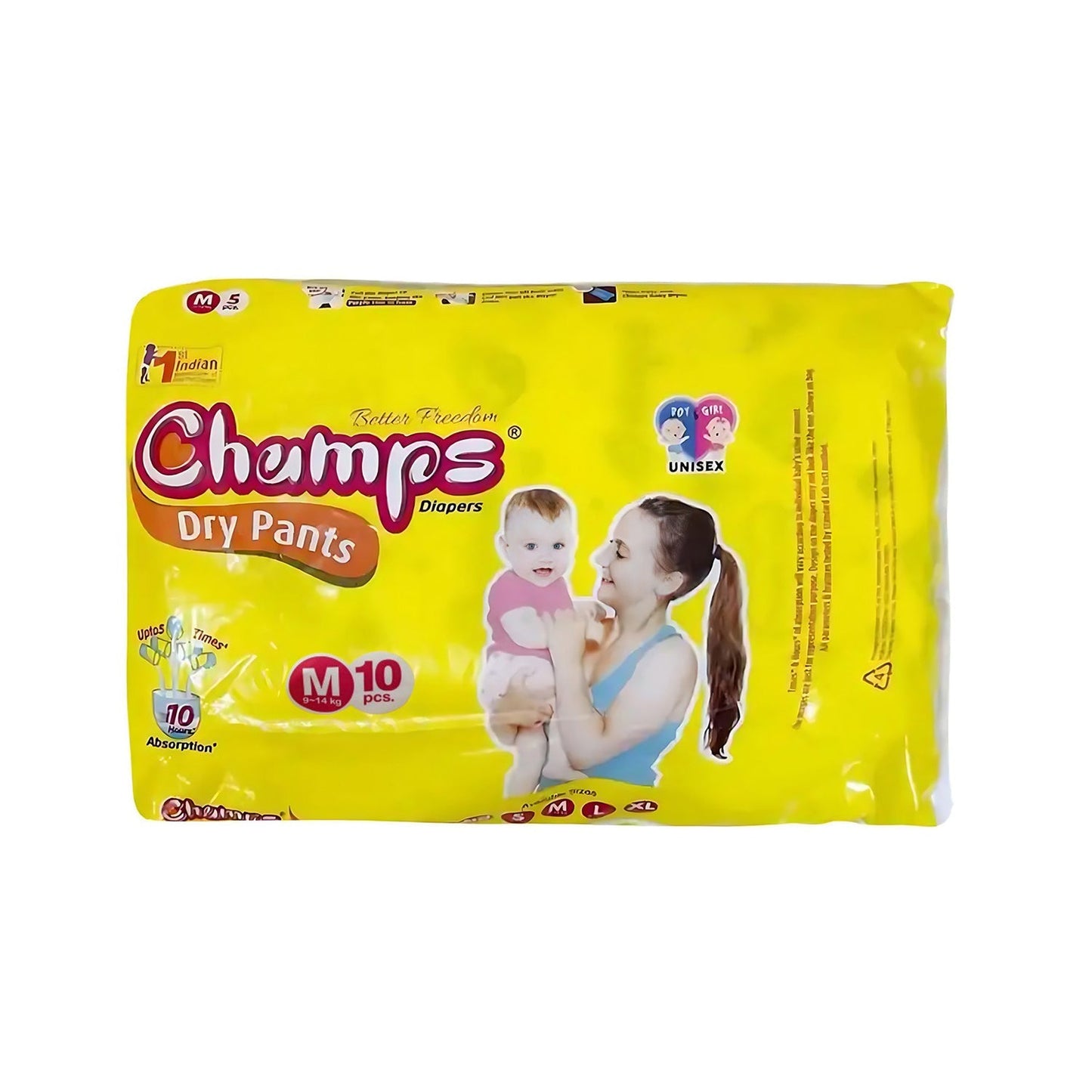 Medium Champs Dry Pants Style Diaper- Medium (10 pcs) Best for Travel  Absorption, Champs Baby Diapers, Champs Soft and Dry Baby Diaper Pants (M, 10 Pcs )