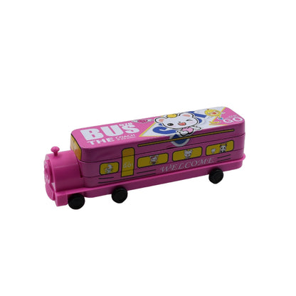 Double Decker Magic Bus Compass 2 Layer Metal Bus Compass Pencil Case with Movable Wheels & Sharpener Bus Shape with Tiers Metal Pencil Box for Kids Birthday Party